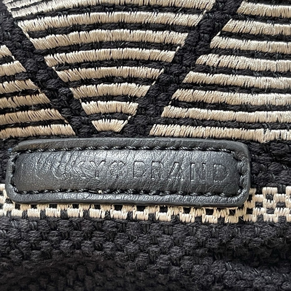 Lucky Brand Dory Tote Bag Black White Geometric Woven Canvas Embroidery Boho - Picture 4 of 11